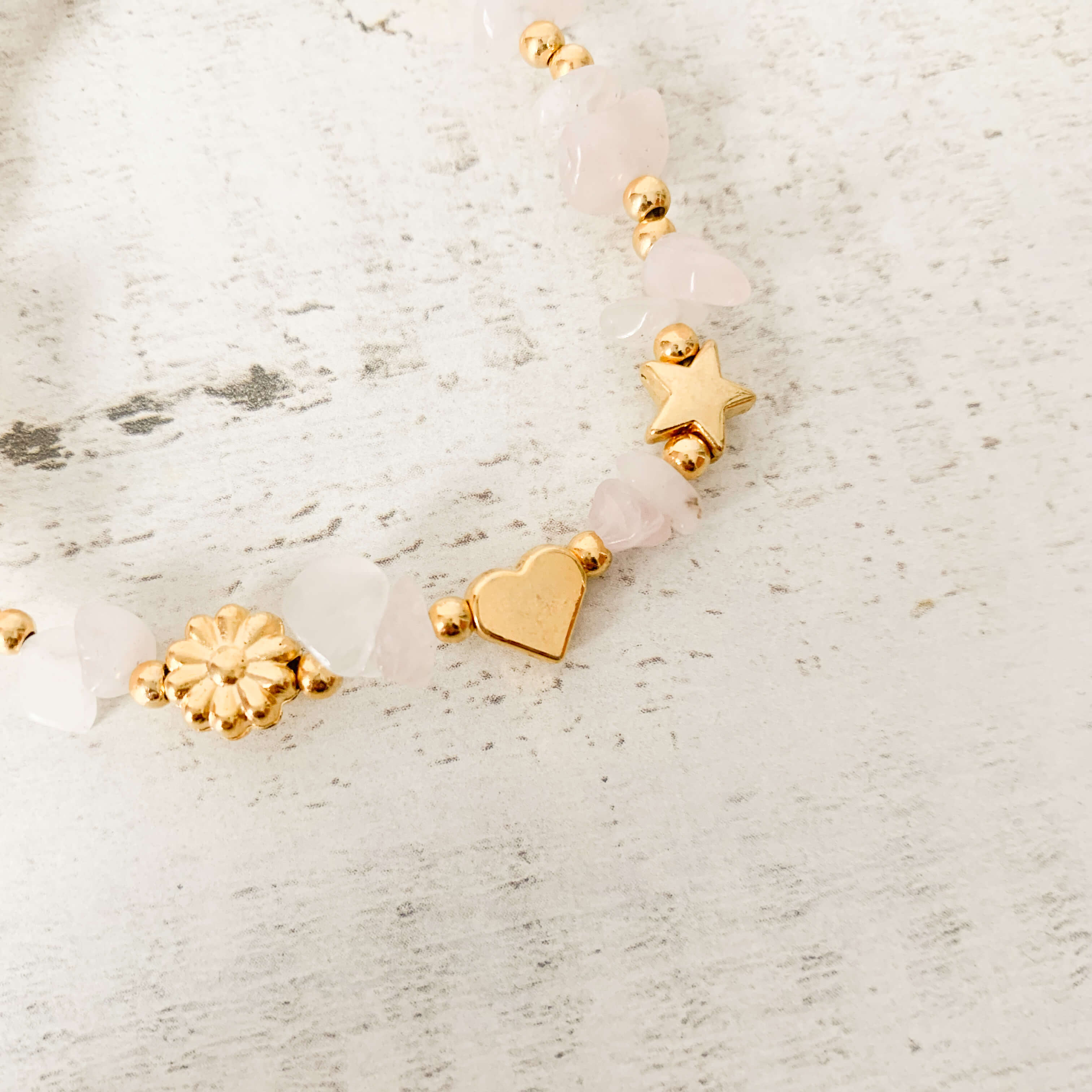 Pink Quartz Crystal Natural Stone Bracelet with Three Intentions