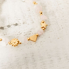 Pink Quartz Crystal Natural Stone Bracelet with Three Intentions