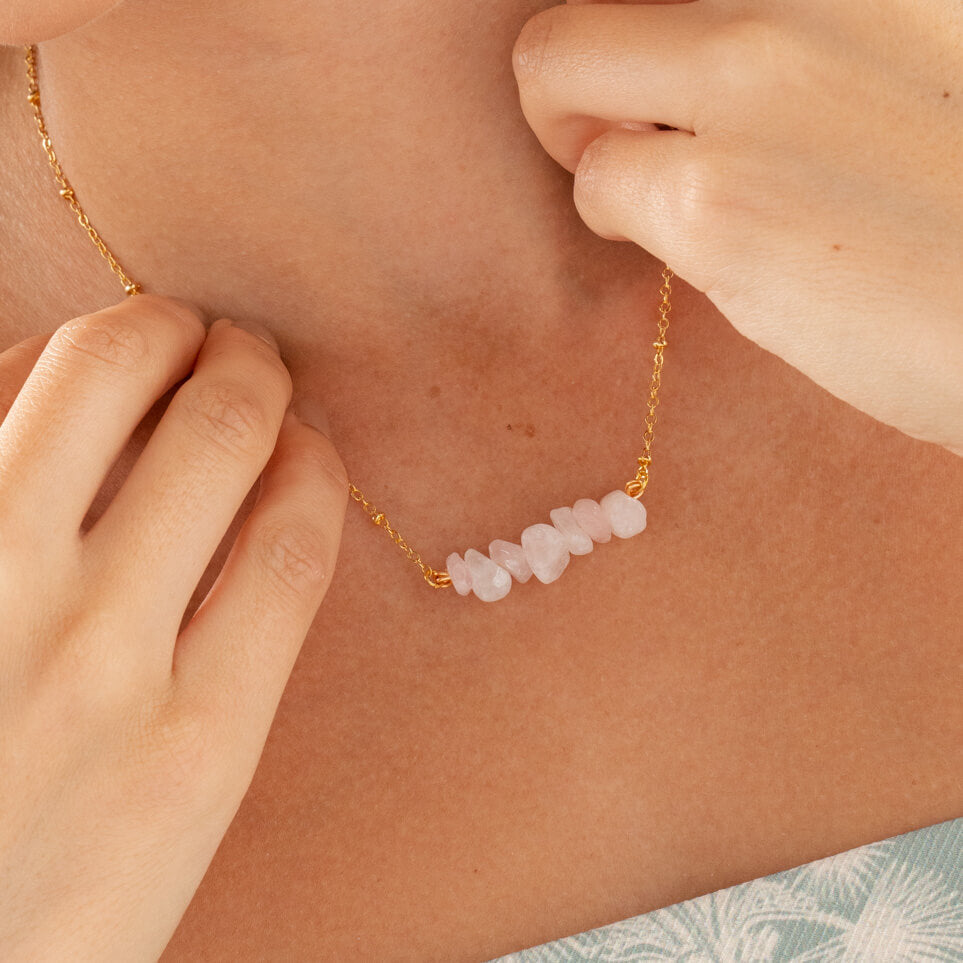 Pink Quartz Crystal Natural Stone Necklace