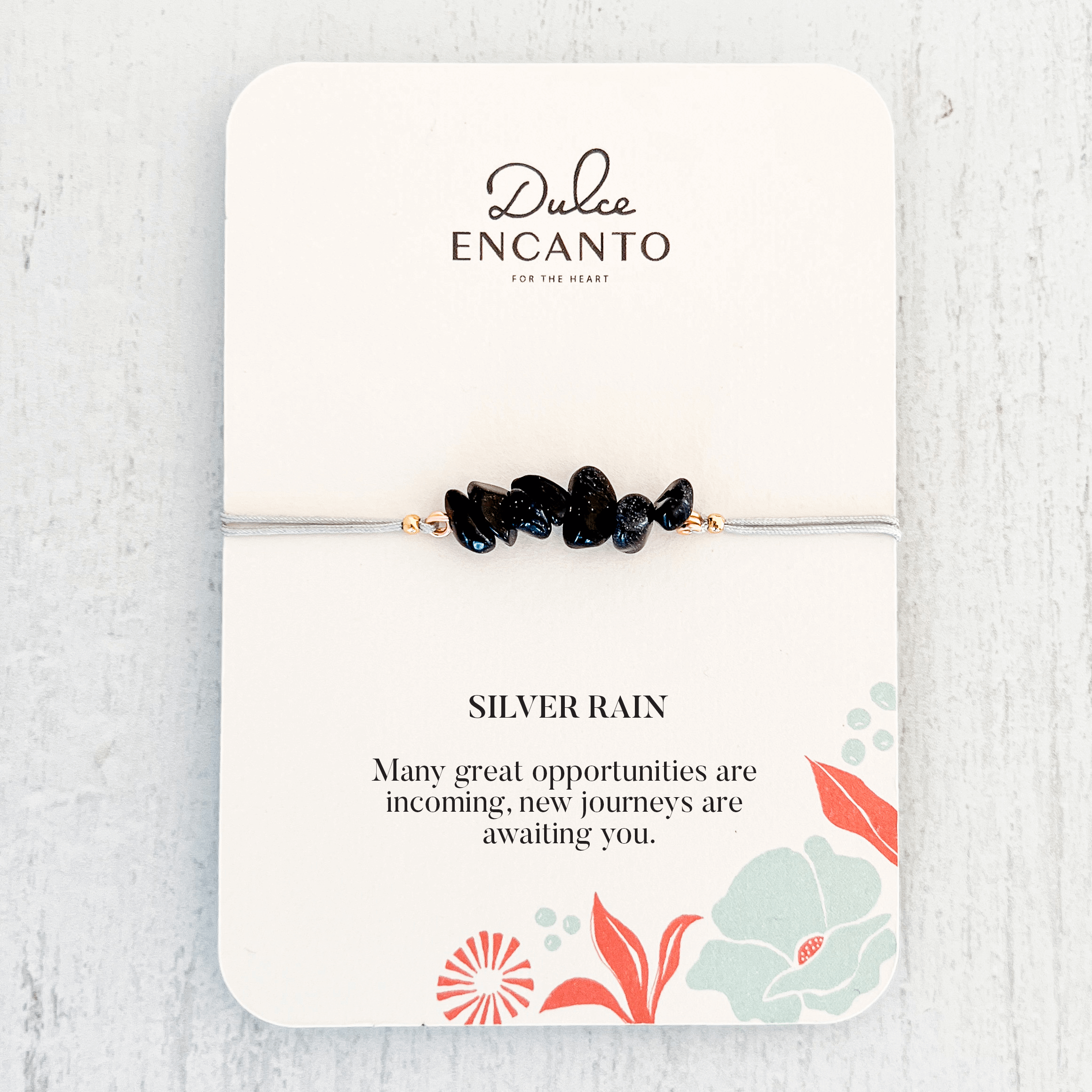 Silver Rain Natural Stone Bracelet with Gray Yarn