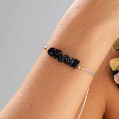 Silver Rain Natural Stone Bracelet with Gray Yarn