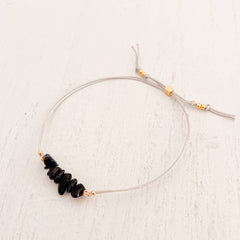 Silver Rain Natural Stone Bracelet with Gray Yarn
