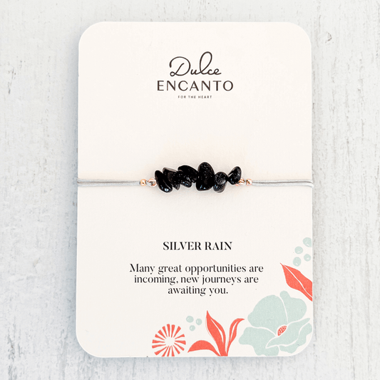 Silver Rain Natural Stone Bracelet with Gray Yarn