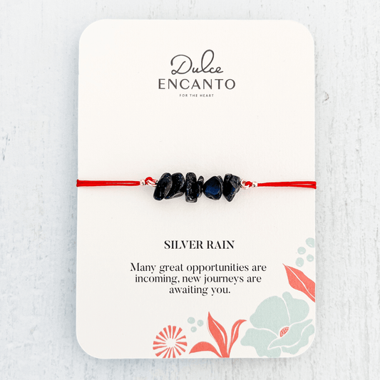 Silver Rain Natural Stone Bracelet with Red Yarn