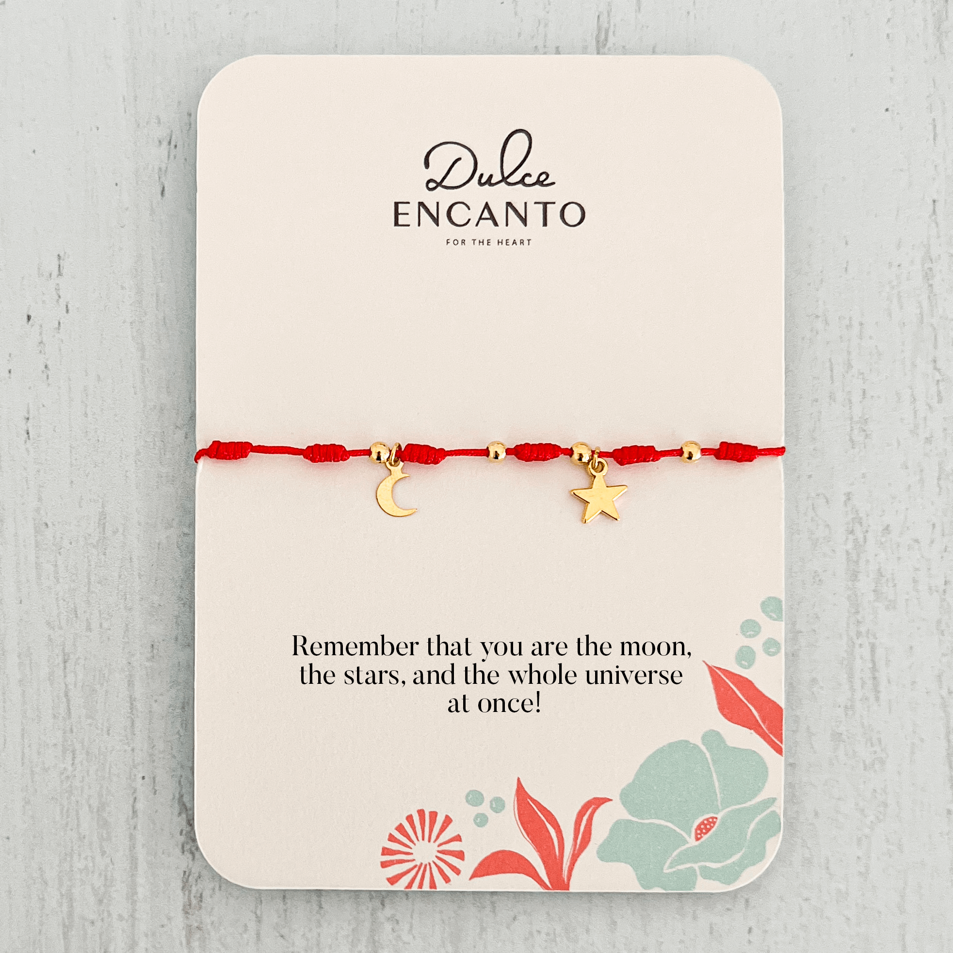 Star and Moon Anklet with Red Yarn