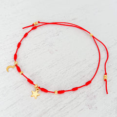 Star and Moon Anklet with Red Yarn