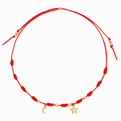 Star and Moon Anklet with Red Yarn