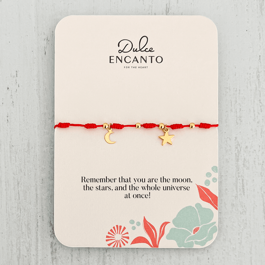 Star and Moon Anklet with Red Yarn