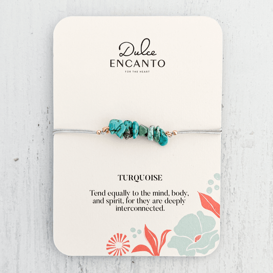 Turquoise Natural Stone Bracelet with Gray Yarn