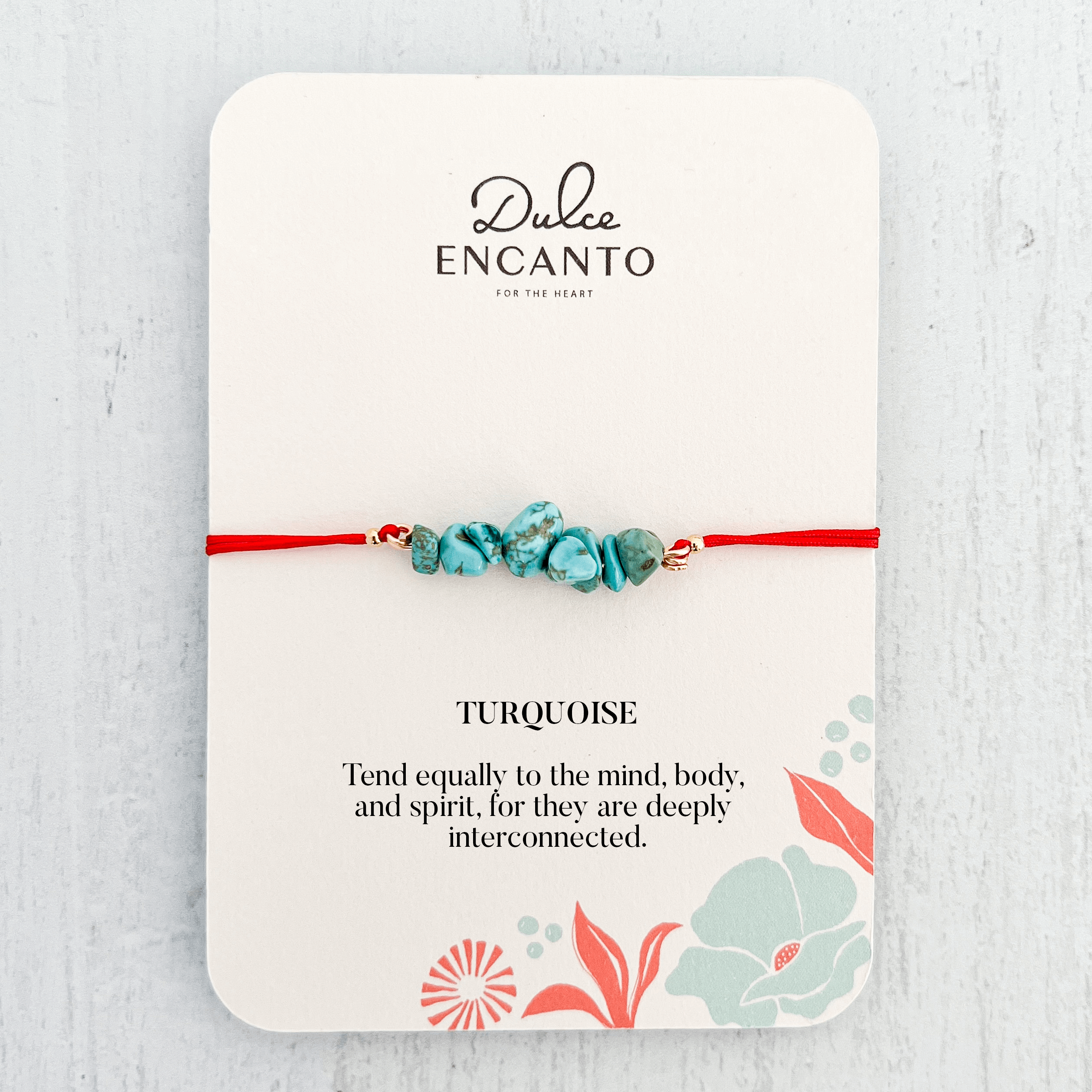 Turquoise Natural Stone Bracelet with Red Yarn