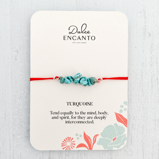 Turquoise Natural Stone Bracelet with Red Yarn