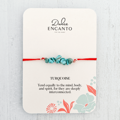 Turquoise Natural Stone Bracelet with Red Yarn