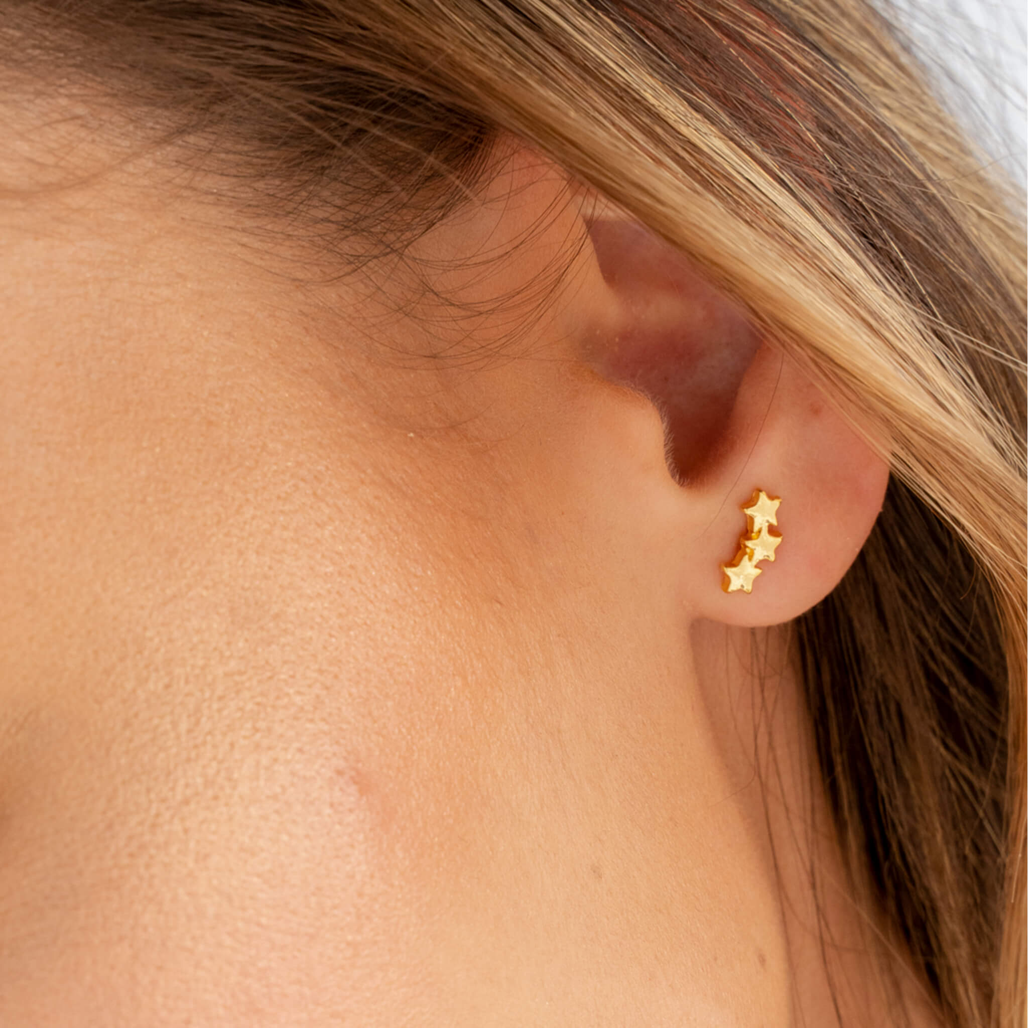 Small Gold-Plated Three Stars Studs