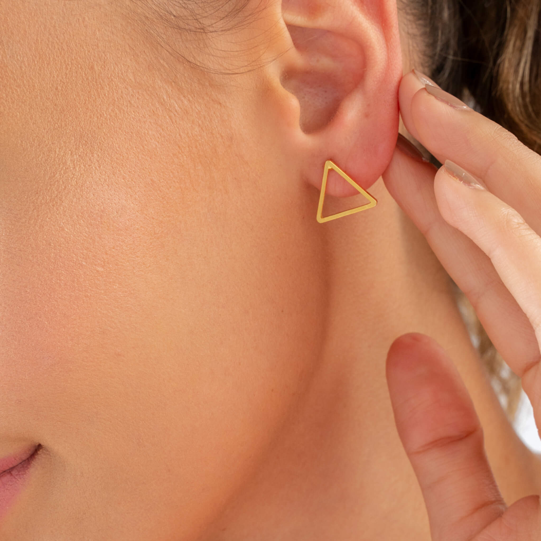 Large Gold-Plated Triangle Silhouette Studs