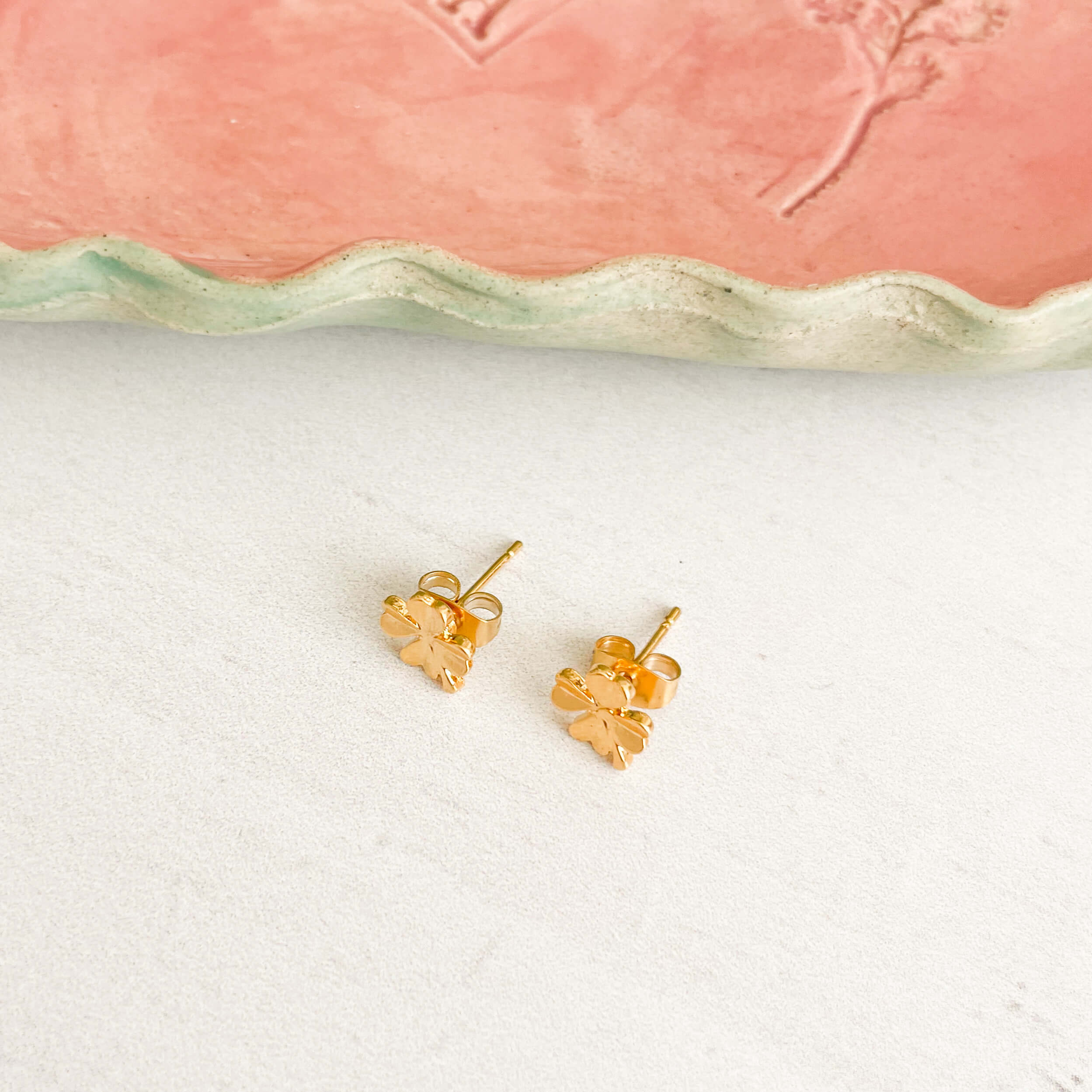 Small Gold-Plated Four-Leaf Clover Studs