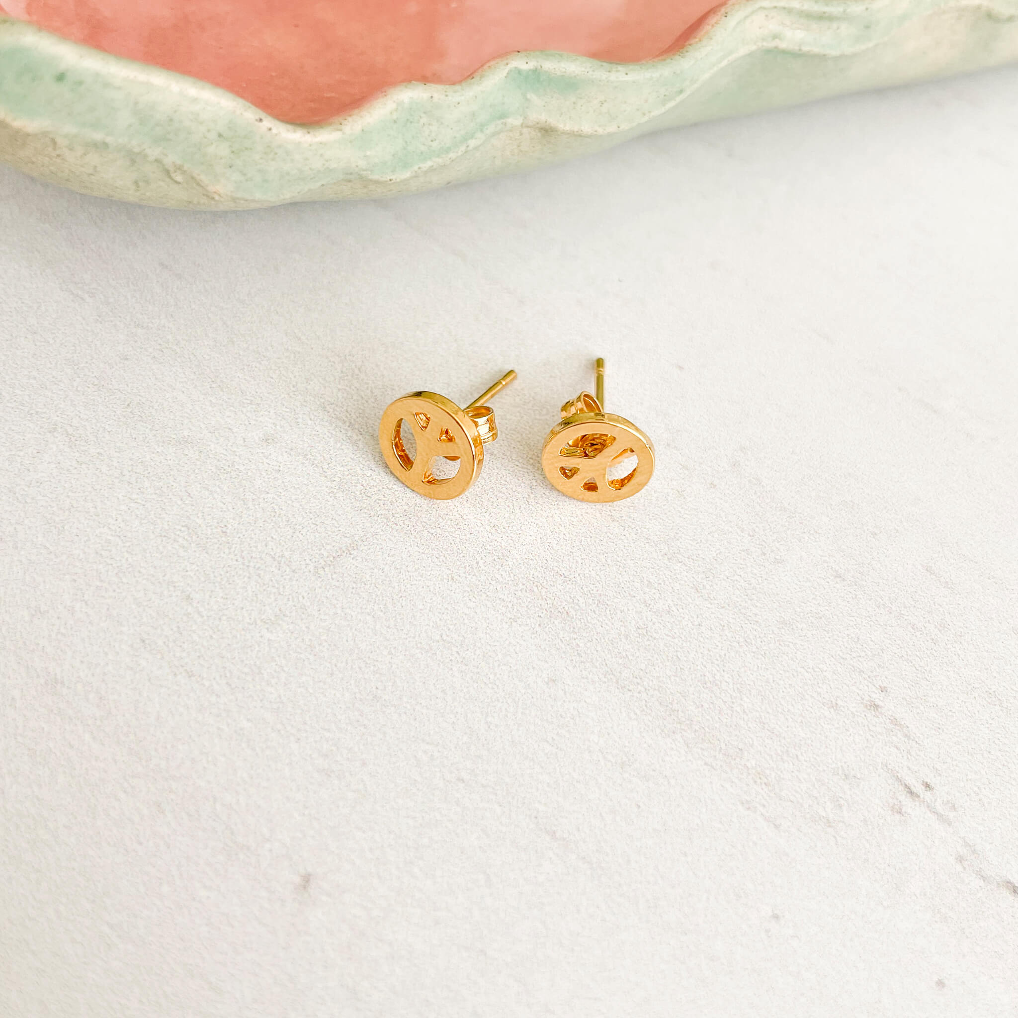 Gold-Plated Peace Symbol Studs