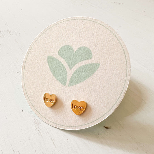 Gold-Plated LOVE Heart Studs