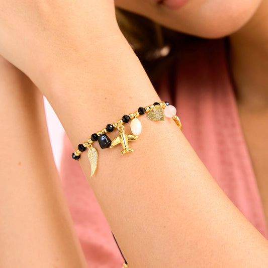 Intentions Bracelet with Murano Stones and Black Yarn