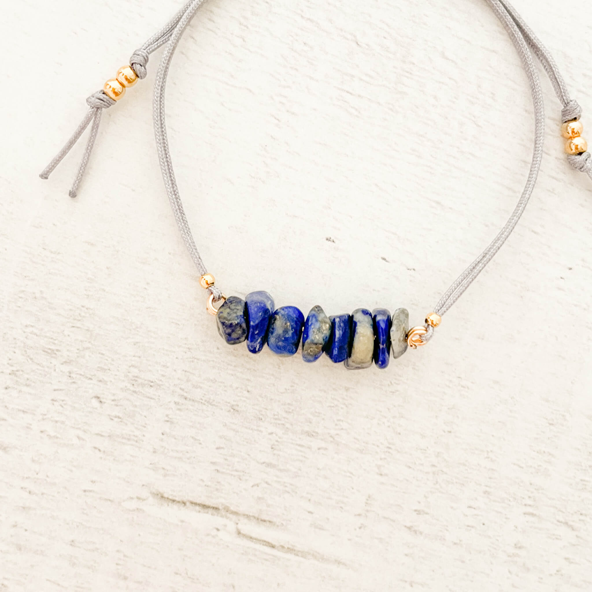 Lapis Lazuli Natural Stone Bracelet with Gray Yarn