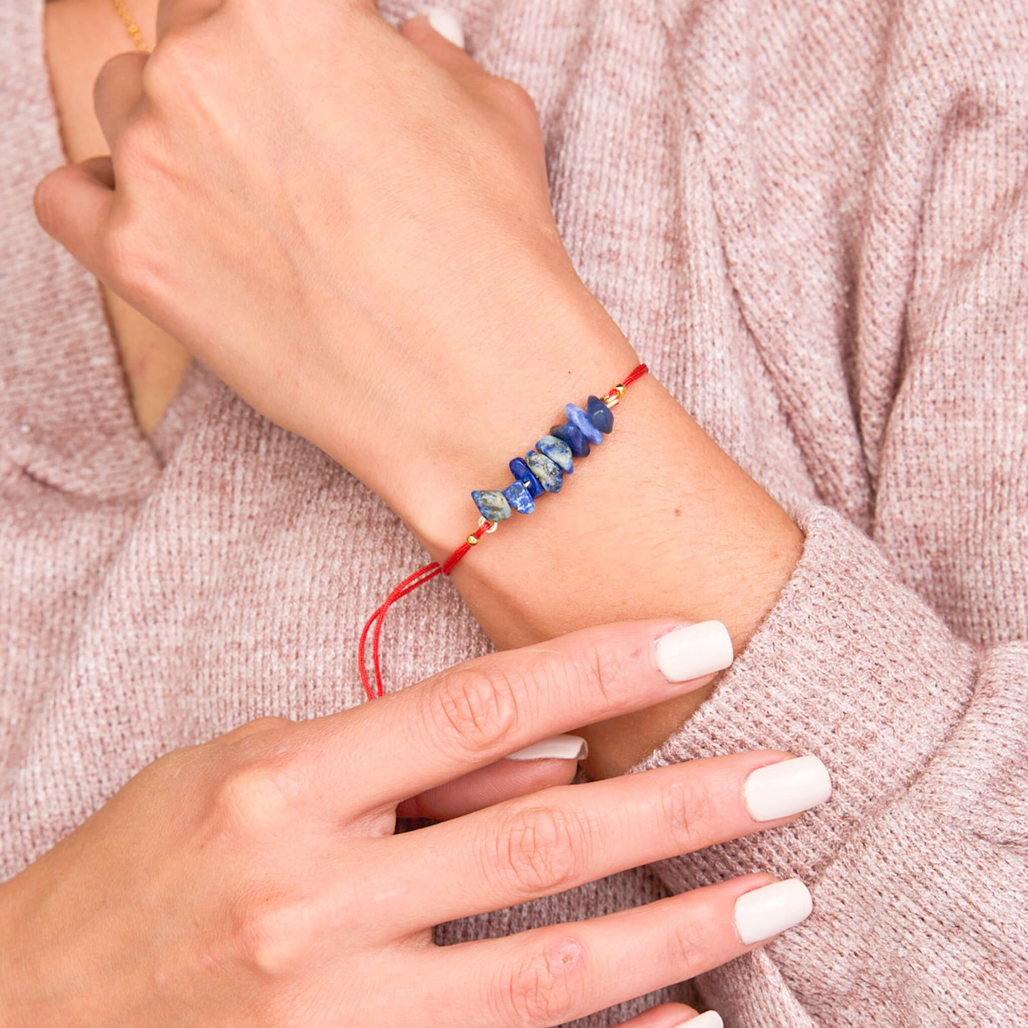 Lapis Lazuli Natural Stone Bracelet with Red Yarn