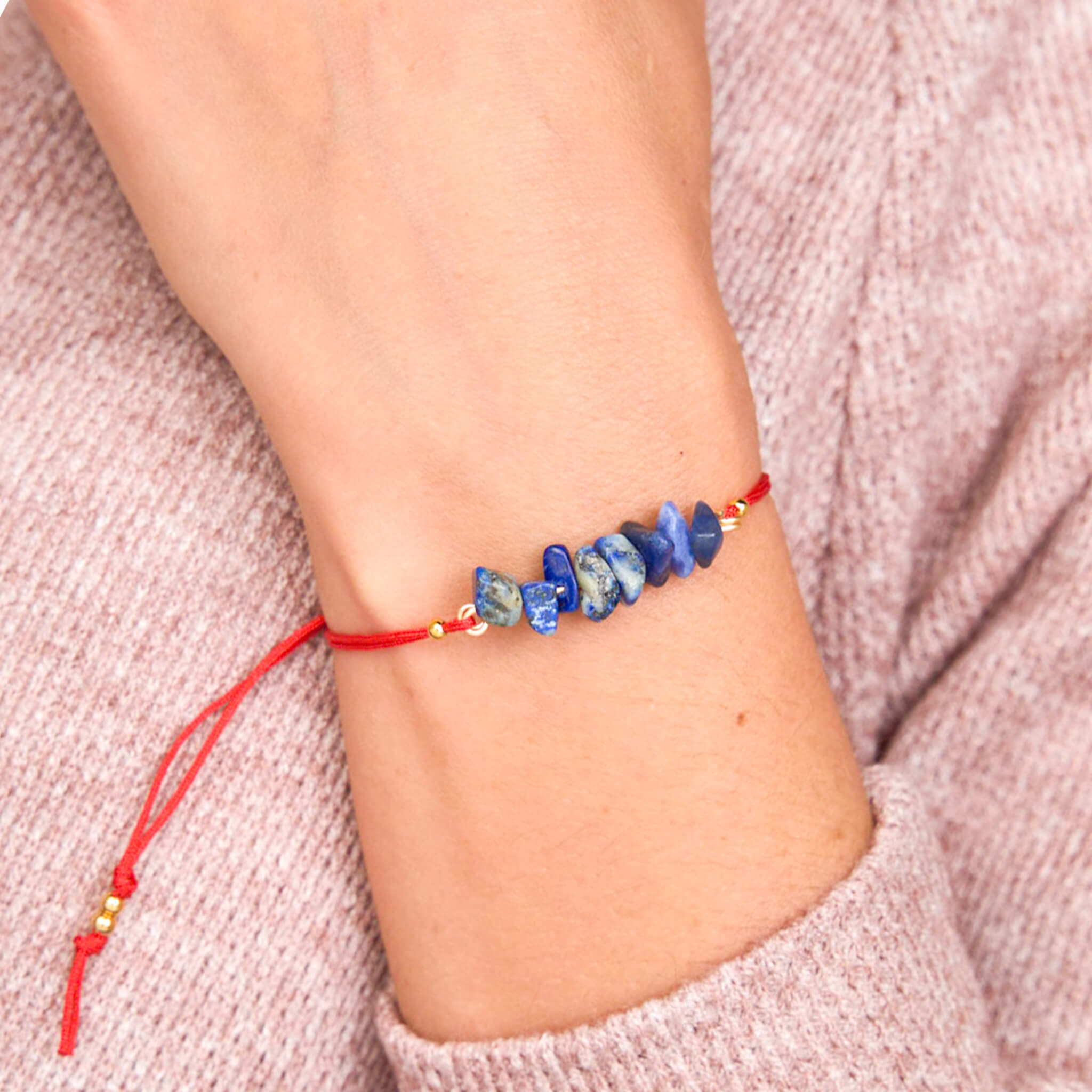 Lapis Lazuli Natural Stone Bracelet with Red Yarn