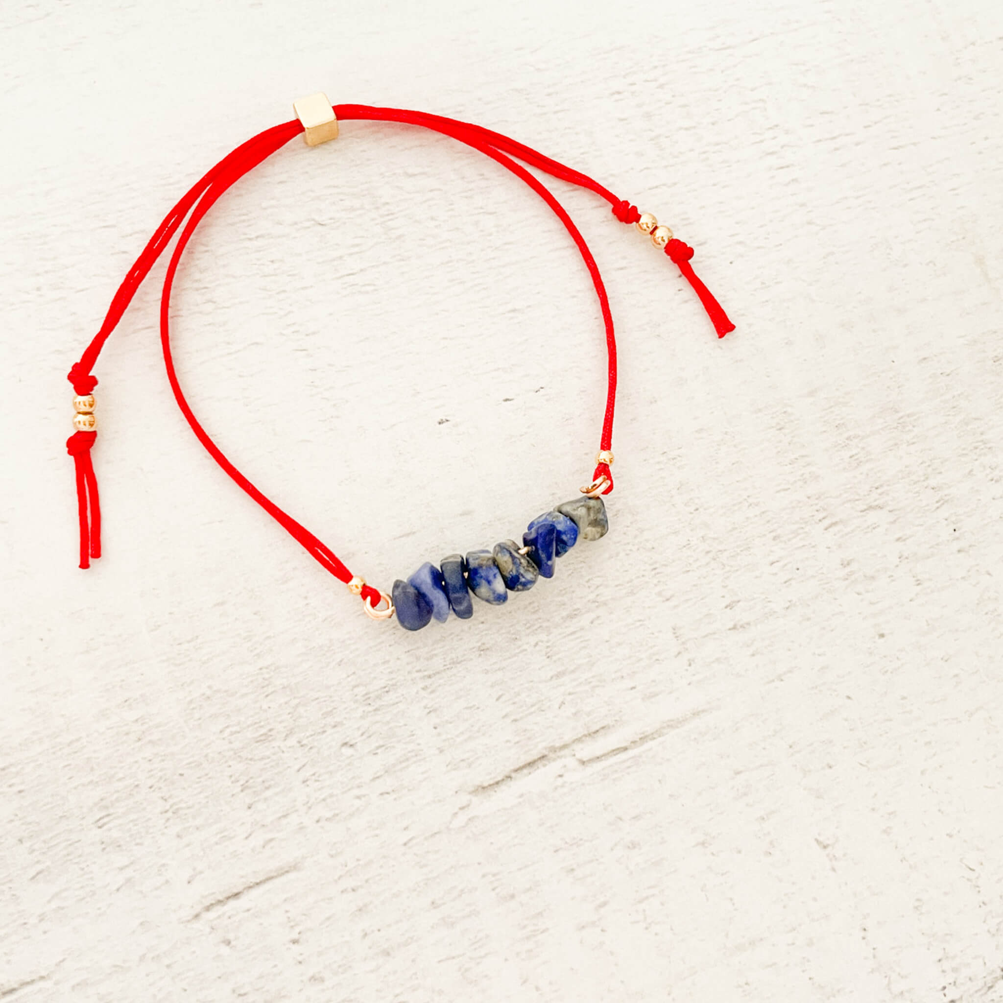 Lapis Lazuli Natural Stone Bracelet with Red Yarn 