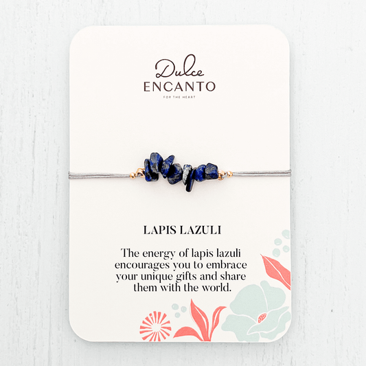Lapis Lazuli Natural Stone Bracelet with Gray Yarn