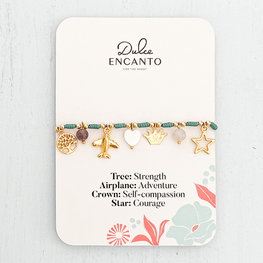 Encouragement Intentions Bracelet with Sea Green Yarn