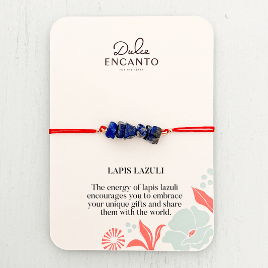 Lapis Lazuli Natural Stone Bracelet with Red Yarn