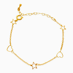 Hollow Hearts and Stars Golden Bracelet