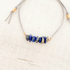 Lapis Lazuli Natural Stone Bracelet with Gray Yarn