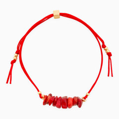 Red Coral Natural Stone Bracelet with Red Yarn
