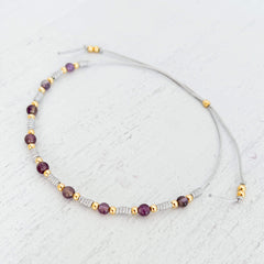 Amethyst Natural Stone Spheres Anklet with Gray Yarn