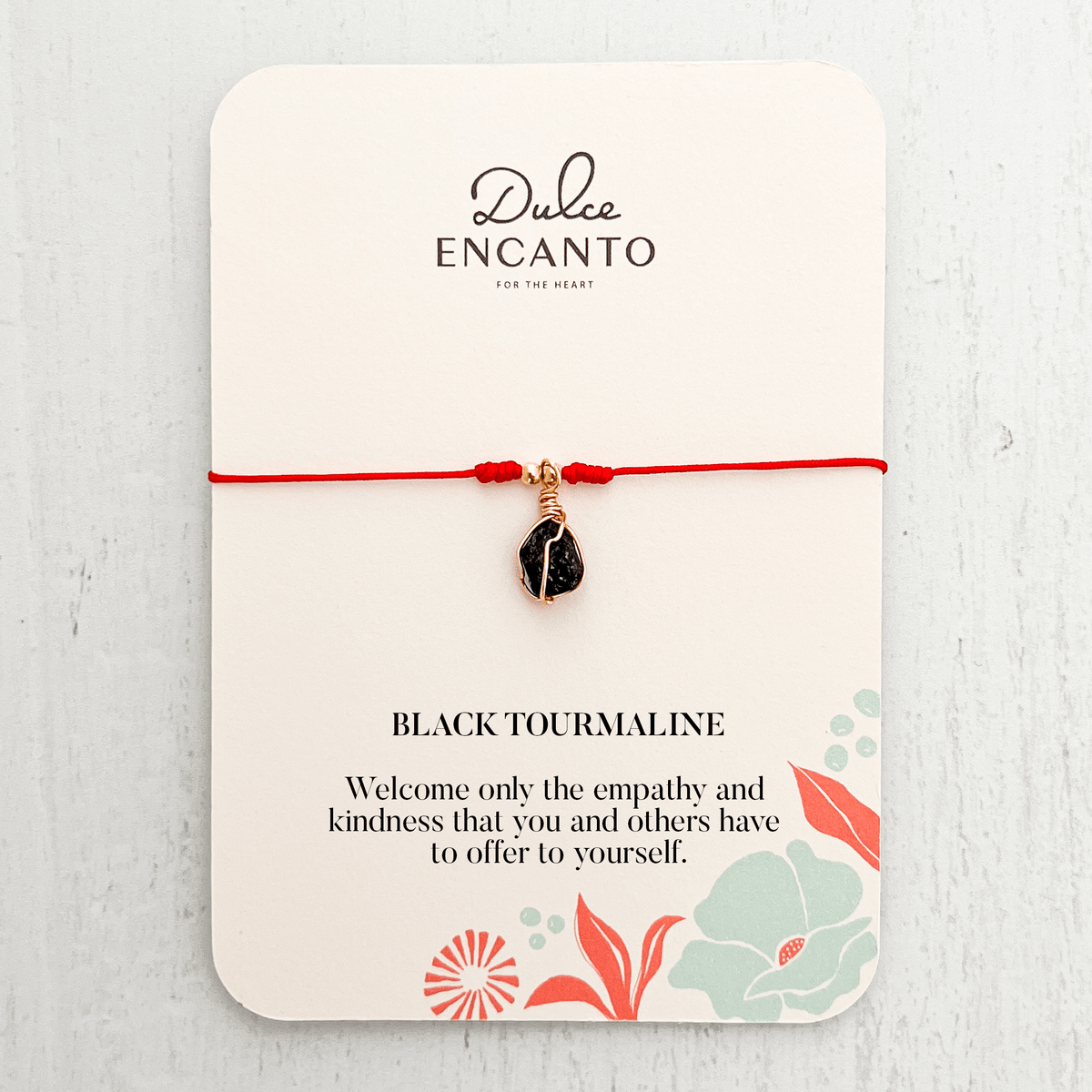 Black Tourmaline Bracelet with Red Yarn