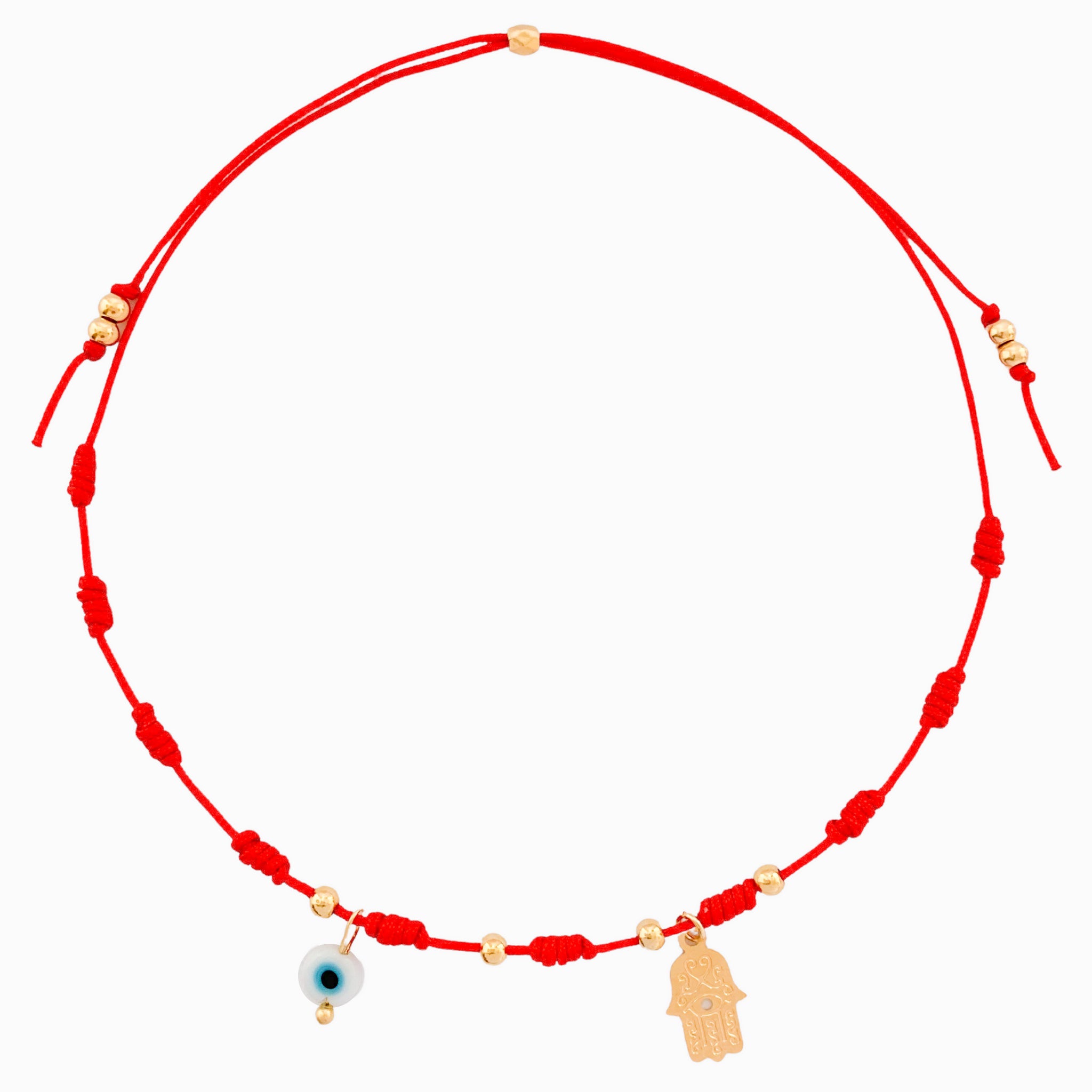 Evil Eye and Hamsa Hand Anklet with Red Yarn