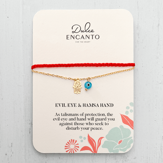 Evil Eye and Hamsa Hand Red Lace Bracelet