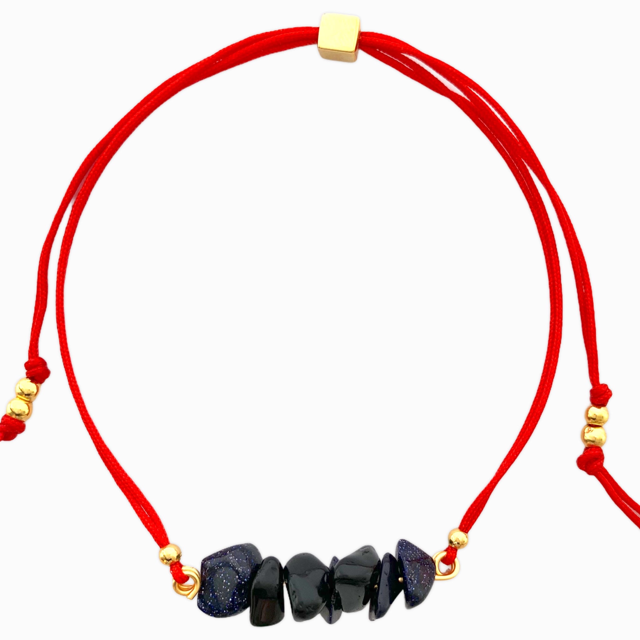 Silver Rain Natural Stone Bracelet with Red Yarn