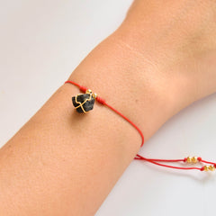 Black Tourmaline Bracelet with Red Yarn