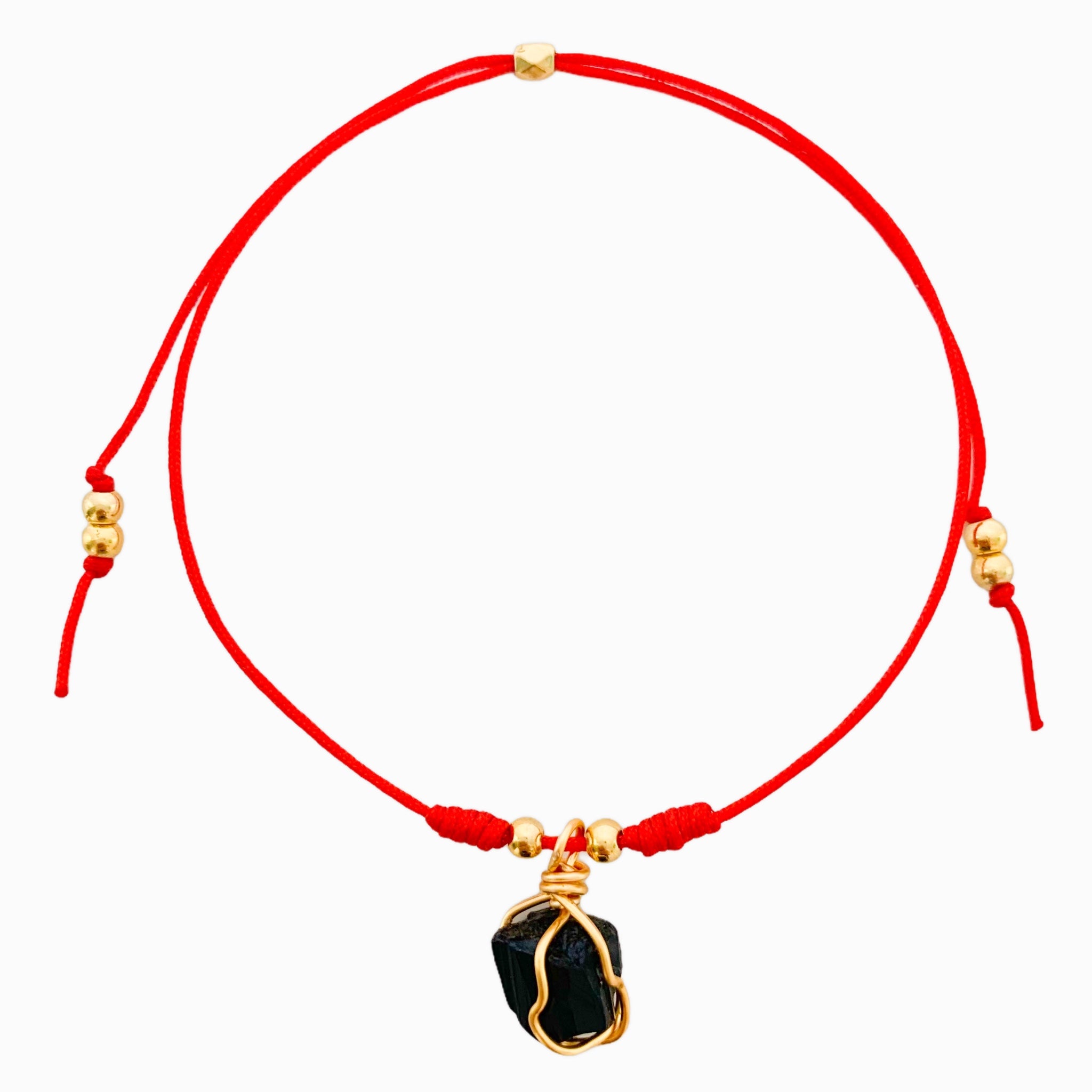 Black Tourmaline Bracelet with Red Yarn