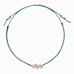 Pink Quartz Anklet with Sea Green Yarn
