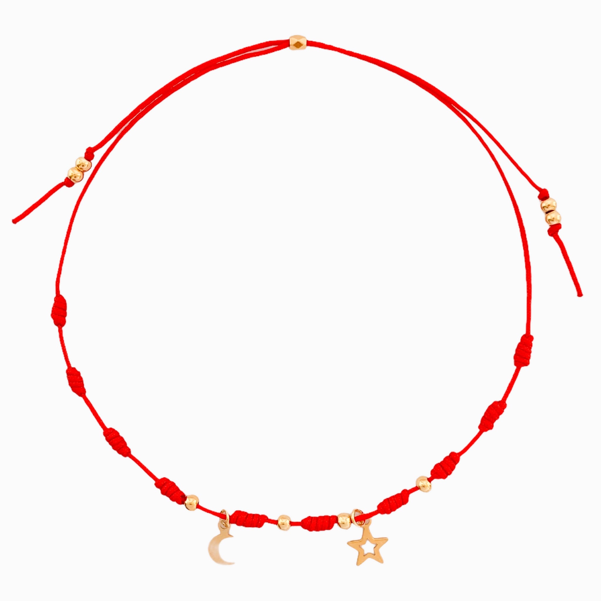 Star and Moon Anklet with Red Yarn
