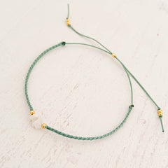 Pink Quartz Anklet with Sea Green Yarn