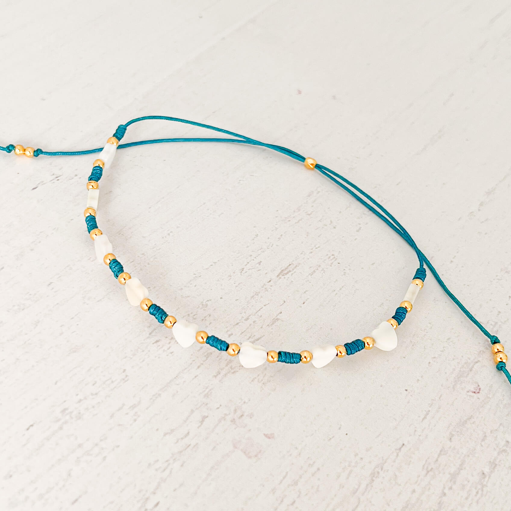 Heart Anklet with Dark Turquoise Yarn
