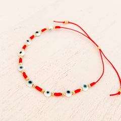 Evil Eye Anklet with Red Yarn