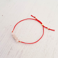 Pink Quartz Crystal Natural Stone Bracelet with Red Yarn