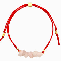Pink Quartz Crystal Natural Stone Bracelet with Red Yarn