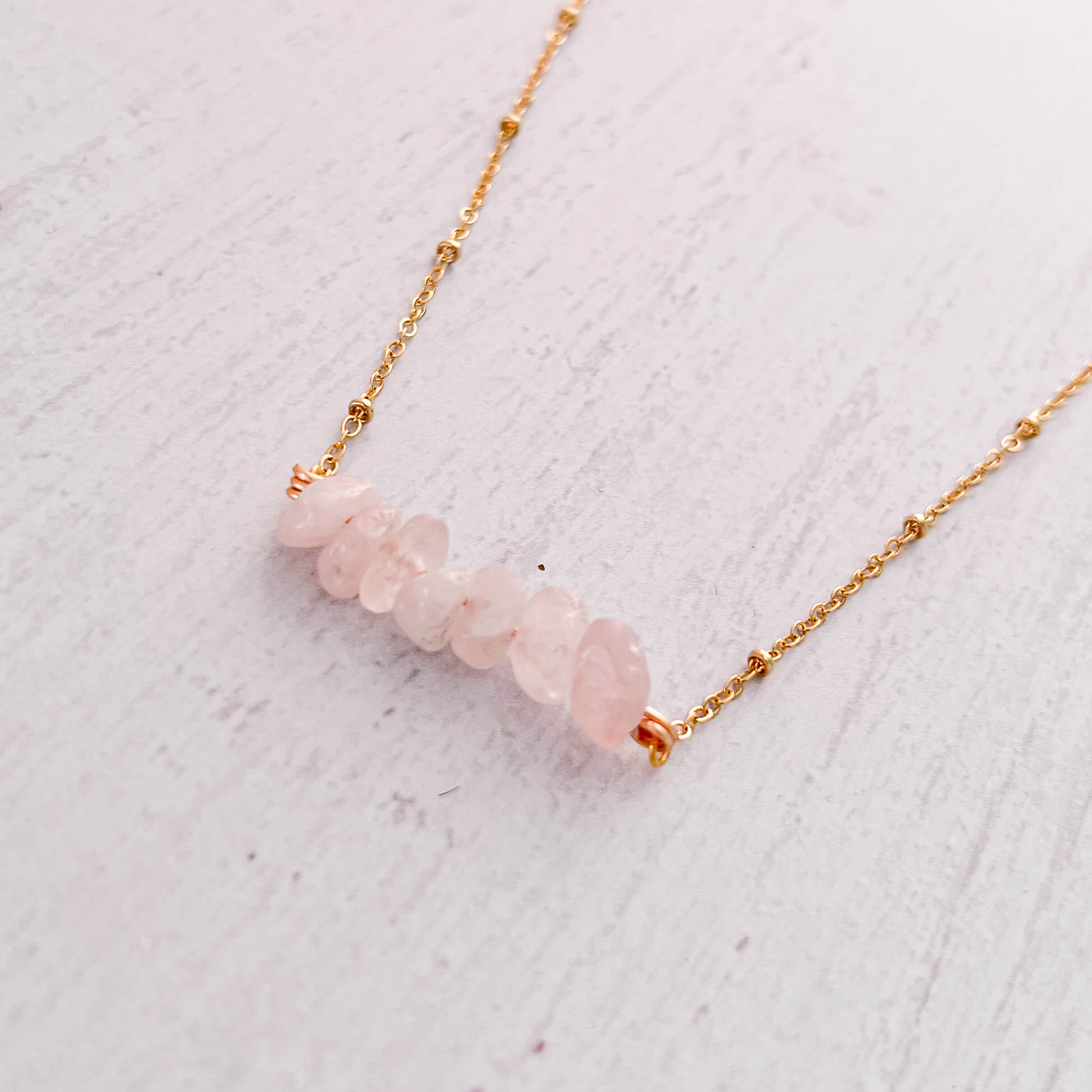 Pink Quartz Crystal Natural Stone Necklace