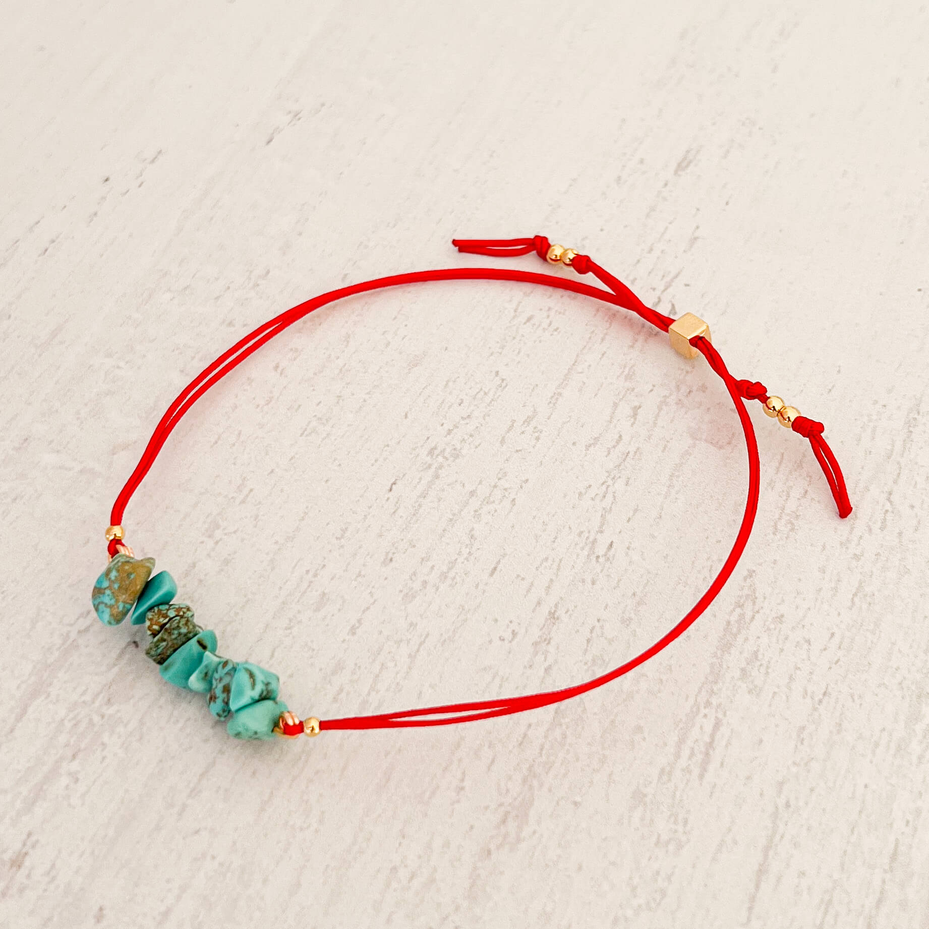 Turquoise Natural Stone Bracelet with Red Yarn