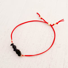 Silver Rain Natural Stone Bracelet with Red Yarn