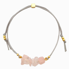 Pink Quartz Crystal Natural Stone Bracelet with Gray Yarn